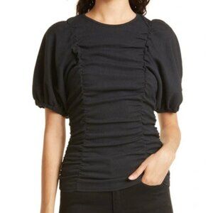 Like New Club Monaco Ruched Puff Sleeve Top In Black